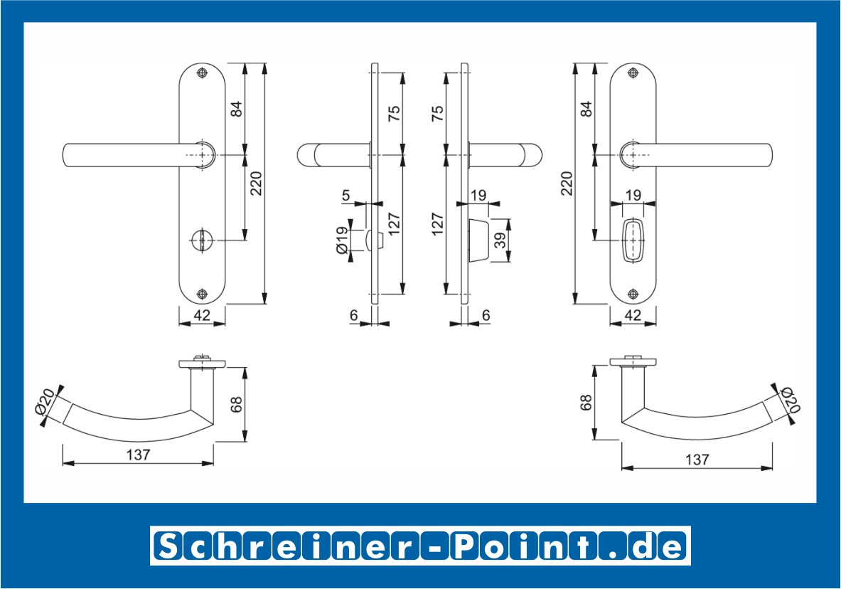 Hoppe Trondheim Edelstahl Langschildgarnitur F69 E1430Z/302, 2983645, 2913647, 2983670, 2978328